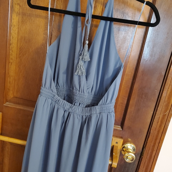 Slate Blue Backless Double Slit Maxi - Picture 4 of 4